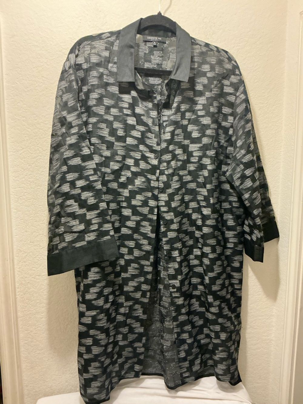Lafayette 148 New York Black and Gray Patterned Lightweight Shirt Jacket XL